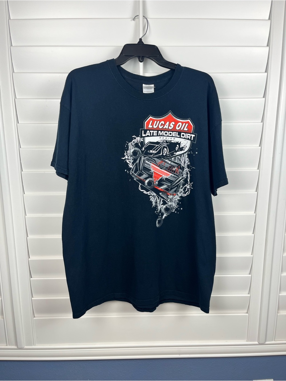 Black Short-Sleeve Lucas Oil Late Model Dirt Graphic Tee with Red Accent Size XL